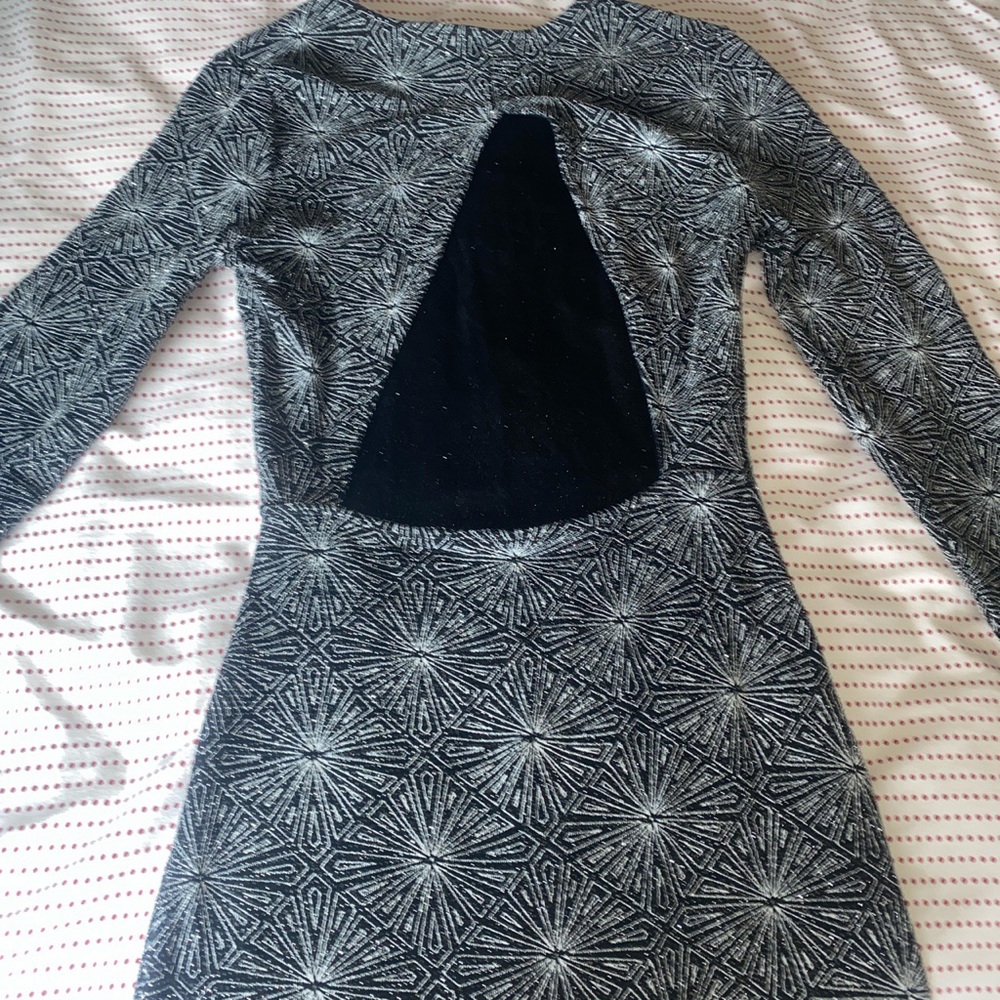 Metallic Sparkle Pattern Open Back Bodycon Dress - image 3